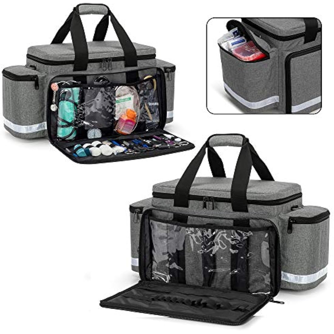 Trunab Emergency Responder Trauma Bag Empty, Professional Large First Aid Bag Medical Bag with Inner Dividers and Non-Scratch Bottom, Ideal for EMT, EMS, Paramedics, Grey, Empty-Patented Design