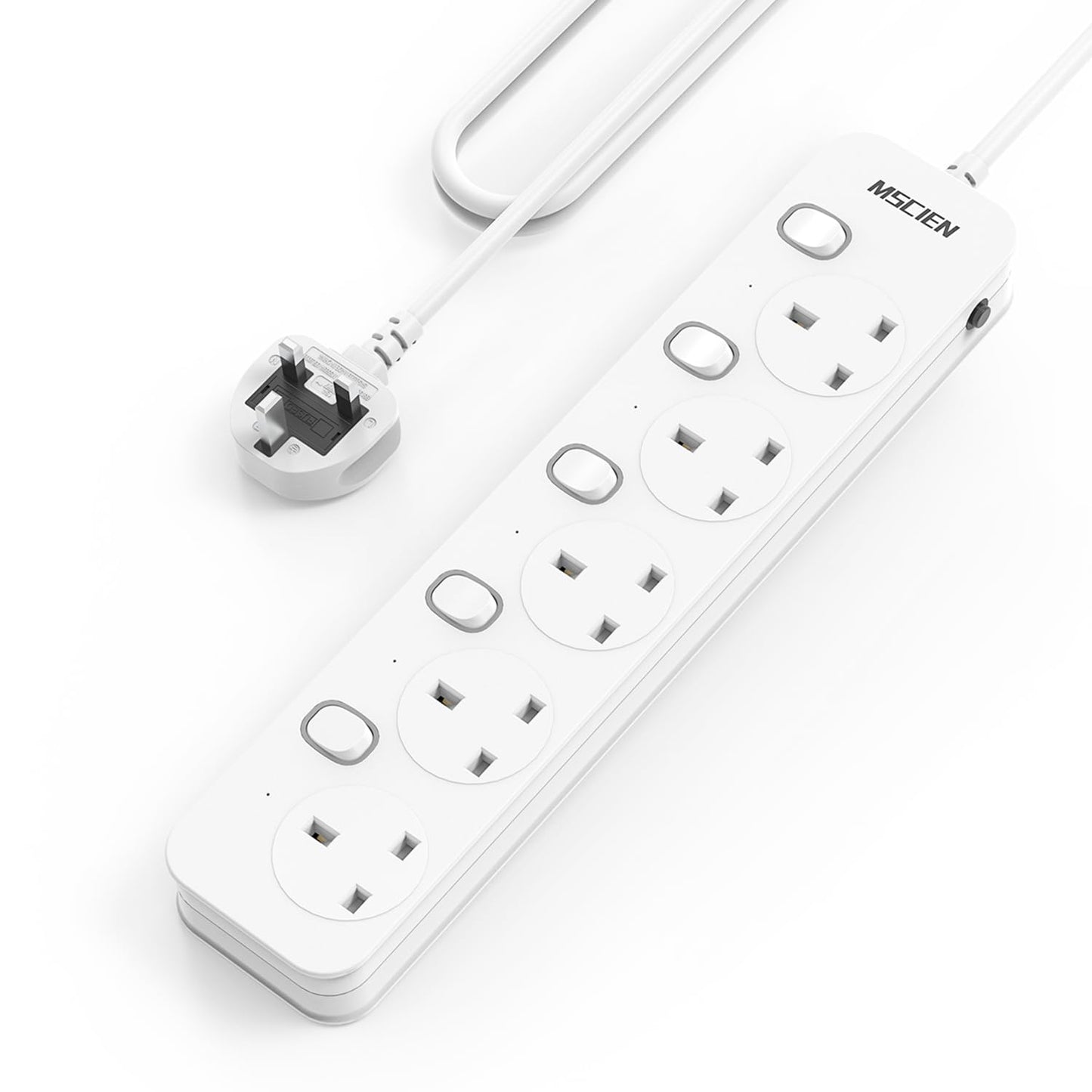 Mscien 5M Extension Lead 5 Way Plug Sockets with Individual Switches, Overload/Surge Protection Wall Mountable Long Power Strip 5Metre Extension Cable
