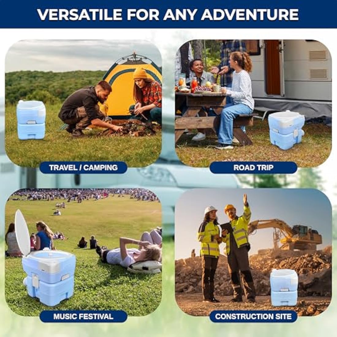 SereneLife 20L Outdoor Camping, Portable Toilet, Comfortable Flushable Portable Toilets for Adults, Travel Toilet, Porta Potty Loo, Detachable Waste Tank- Leak Proof & Carry Bag