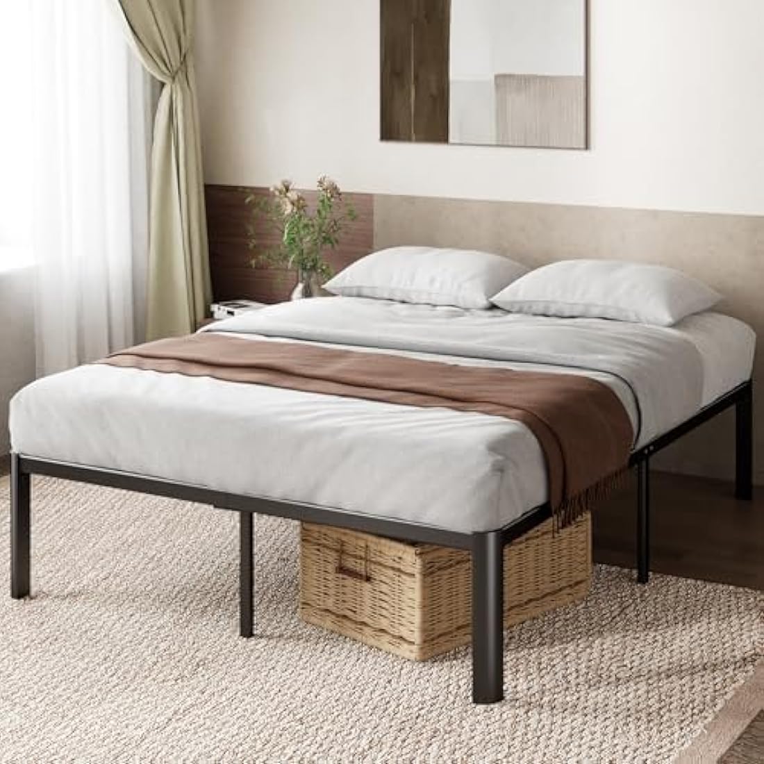 Zinus Van Super King Bed frame - Bed 180x200 cm - 41 cm Height with Underbed storage - Metal Platform Bed frame with Steel slat support - Black