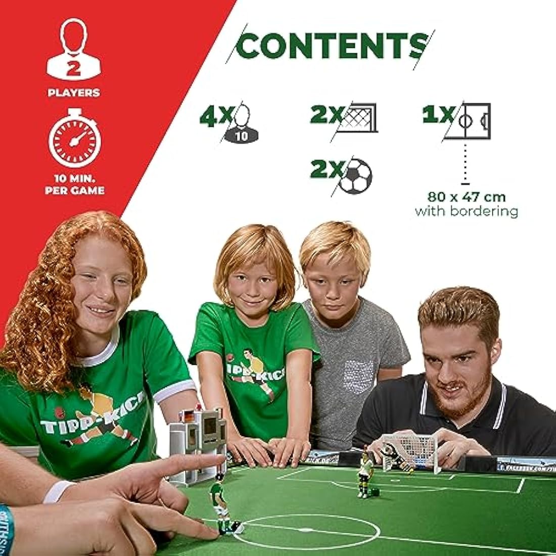 TIPP-KICK Retro 80x47 cm - The ready-to-play set with 2 x players, 2 x goalkeeper, 2 x metal goal, 2 x ball I Felt playing field