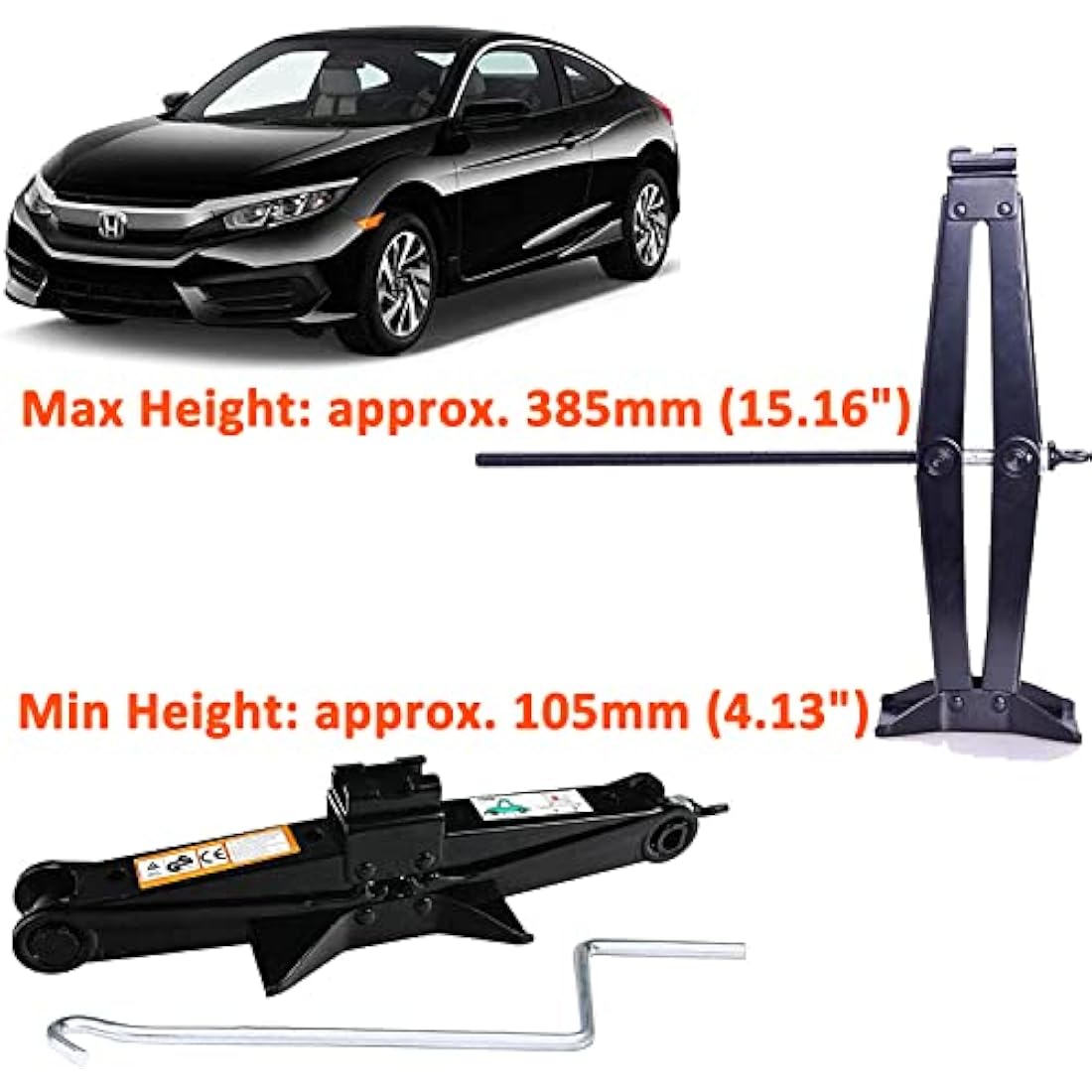 Scissor Jack 2T with Crank Handle, Caravan Jack Automobile Car Scissor Lift Jack, 2 Ton Steel Car Jack Emergency Car Tyre Repair Changing Tool for Van Ford/Mercedes-Benz/Peugeot/Renault/Citroen