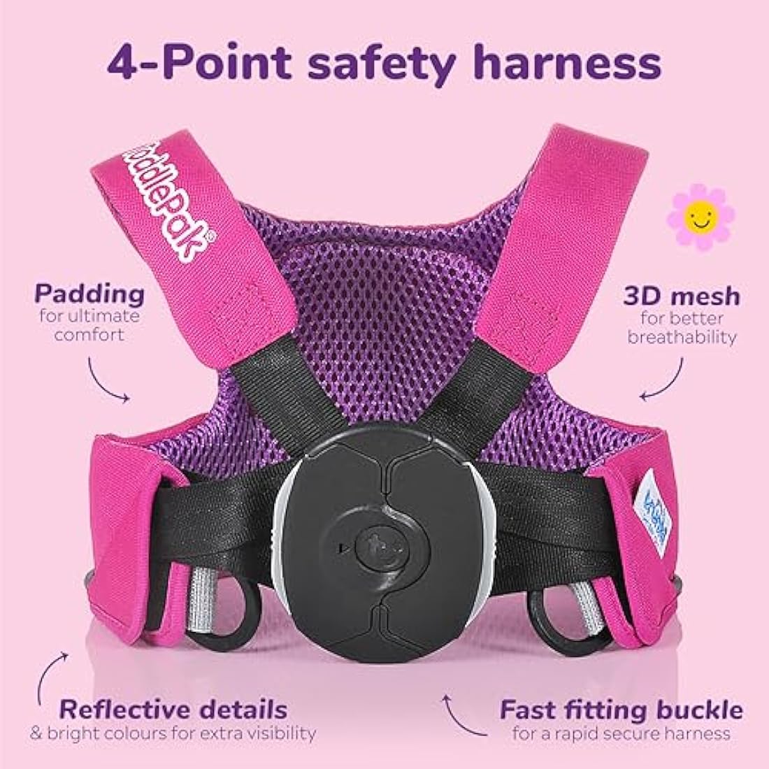 Trunki ToddlePak - Fuss Free Baby Walking Reins and Toddler Safety Harness – Betsy Bear (Pink)