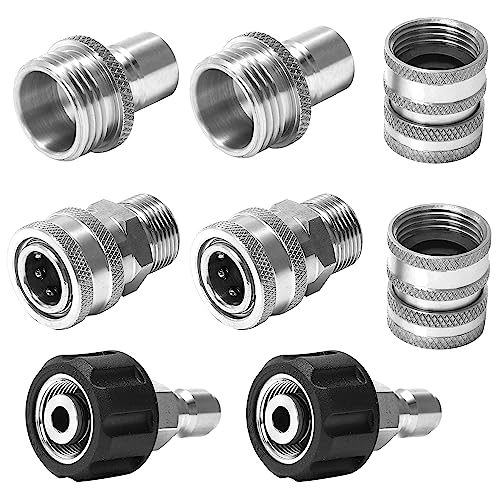 M MINGLE Ultimate Pressure Washer Adapter Set, Stainless Steel Quick Disconnect Kit, M22 Swivel to 3/8 Inch Connect, 3/4 Inch to Quick Release, 8-Pack