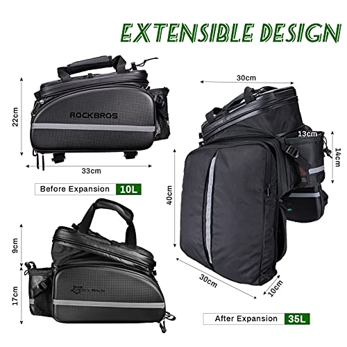 ROCKBROS Bike Pannier Bag Waterproof Bike Trunk Bicycle Carrier Rear Rack Bag Portable Seat Pannier Carbon Texture Large Storage Pouch Capacity 17-35L