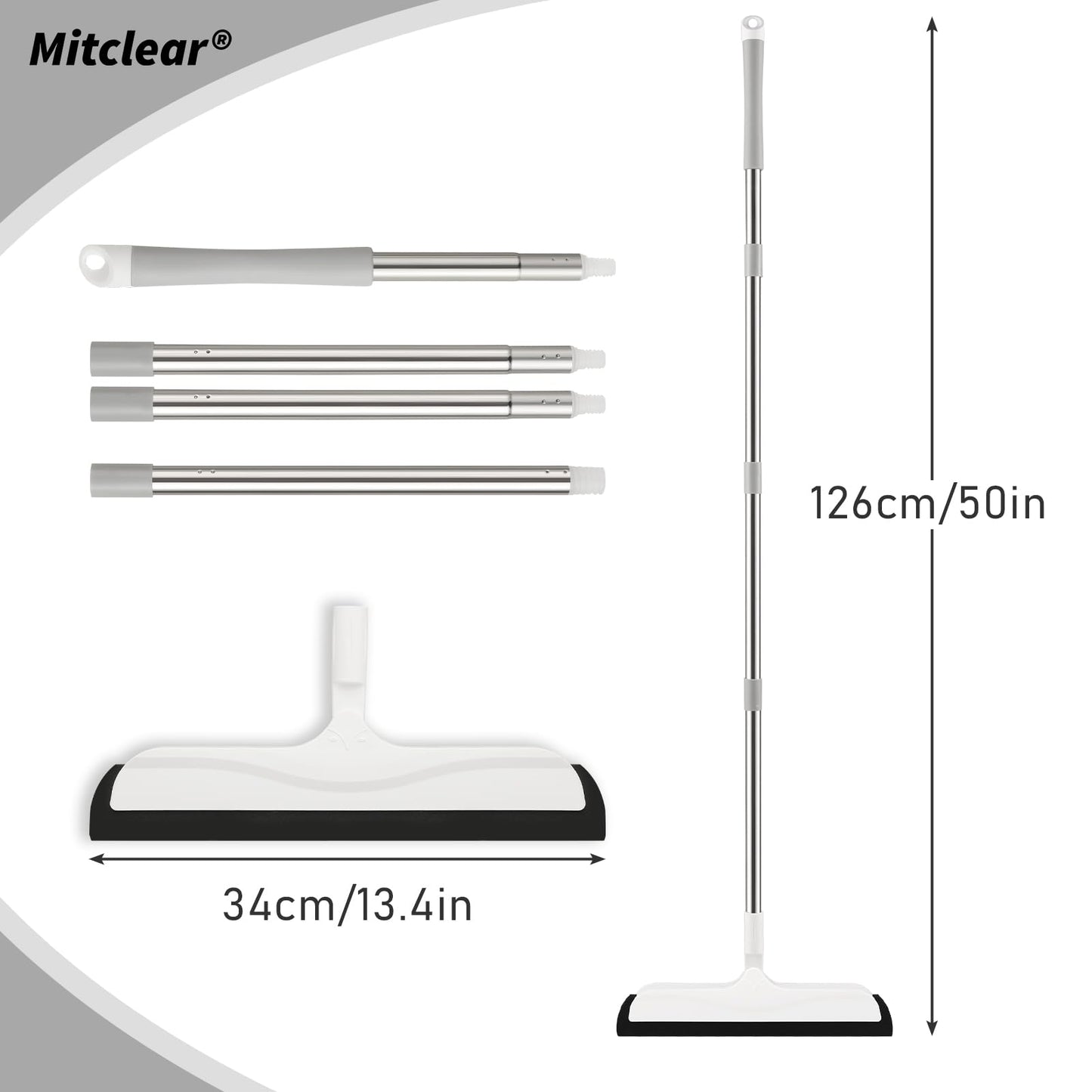Mitclear Floor Squeegee Mop for Wet Room, Shower Sweeper Long Handle 50 IN