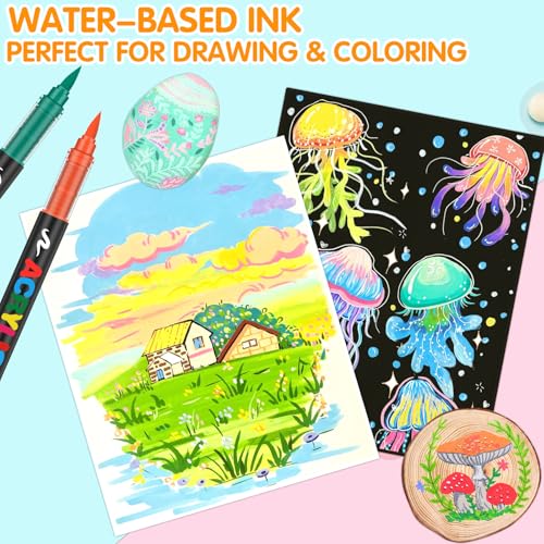 Efimeso 120 Colours Acrylic Paint Pens,Water-Based Brush Markers Paint Pens Acrylic Markers for Rock Painting, Canvas, Wood, Stone, Ceramic, Glass,