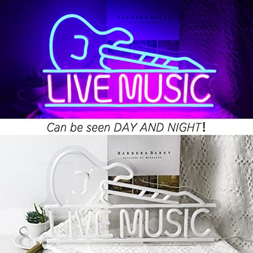 Live Music Neon Signs Blue Pink Music LED Neon Lights Letters Neon Sign Guitar Shaped Light up Sign for Bar Music Stadio Nightclub Party Wall Decor Gift for Boys Girls