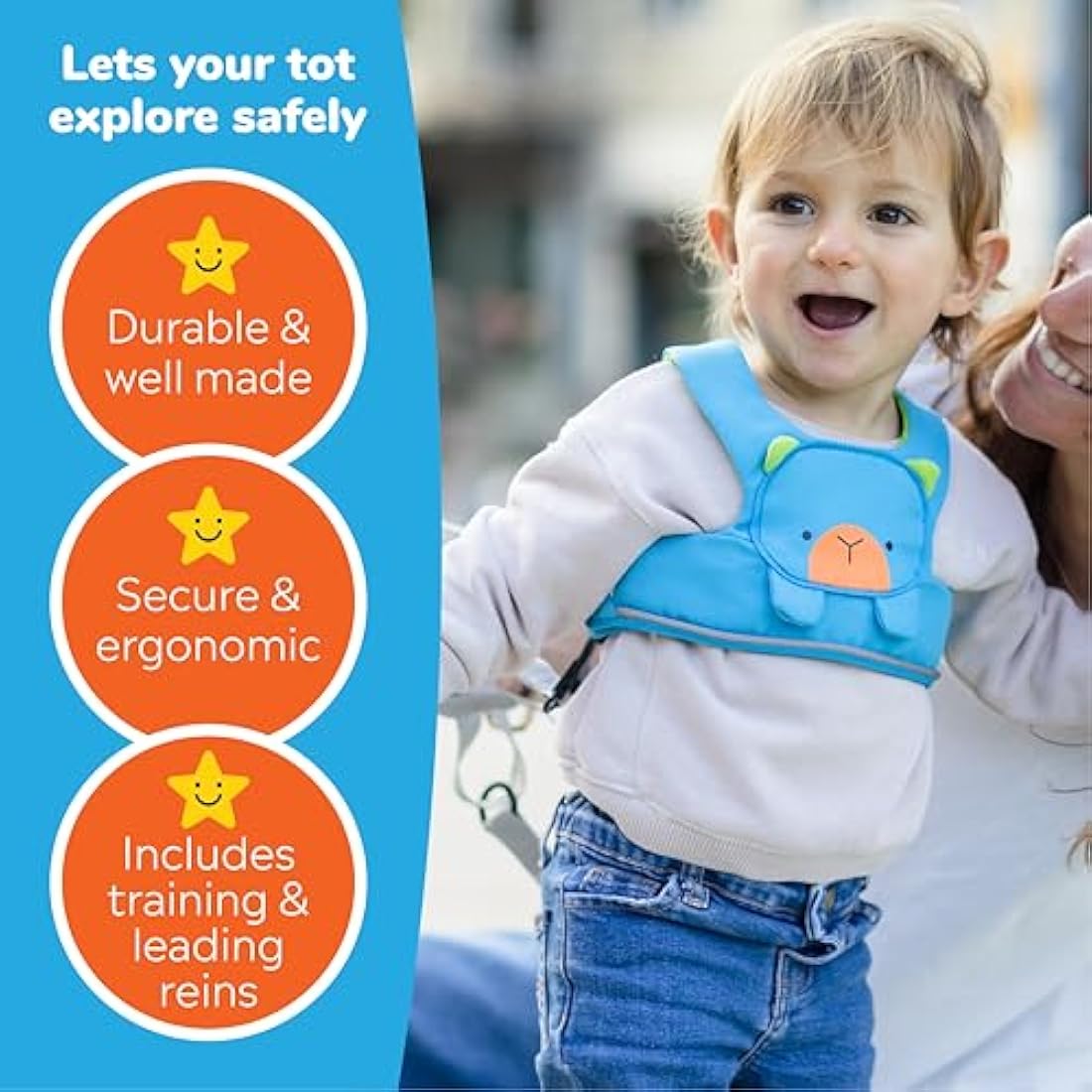 Trunki ToddlePak - Fuss Free Baby Walking Reins and Toddler Safety Harness – Bert Bear (Blue)
