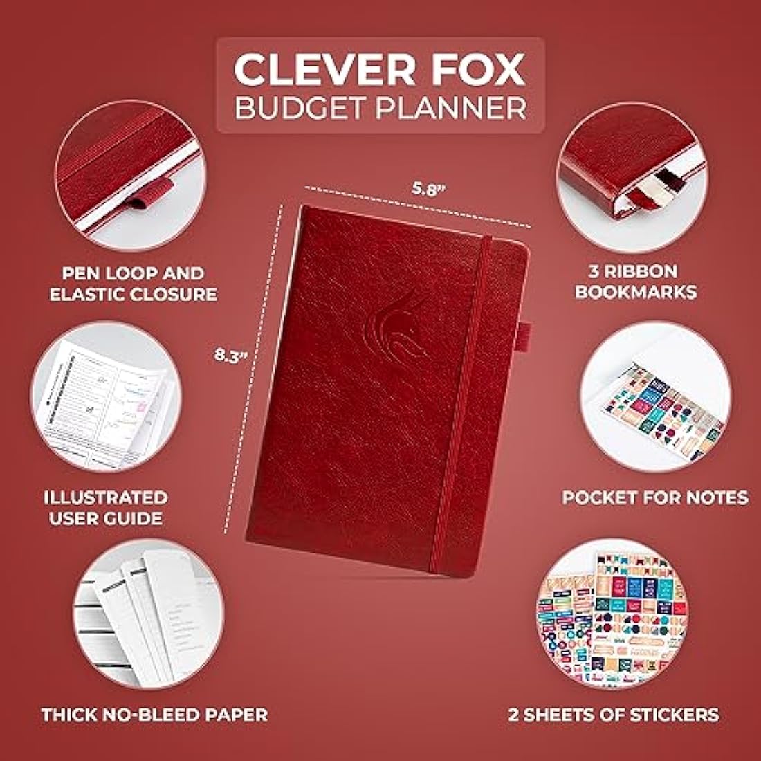 Clever Fox Budget Planner - Expense Tracker Notebook. Monthly Budgeting Organizer, Finance Logbook & Accounts Book, Bill Tracker, A5 (Wine Red)
