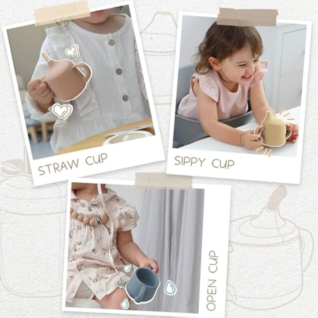 Moonkie Silicone Baby Sippy Cup 6+ Months with 2 Straws (Free Flow & Leak-Proof Valve) | 3 Stage Transition | Baby Water Bottle | BPA Free & Dishwasher Safe | 120ml(Croissant)