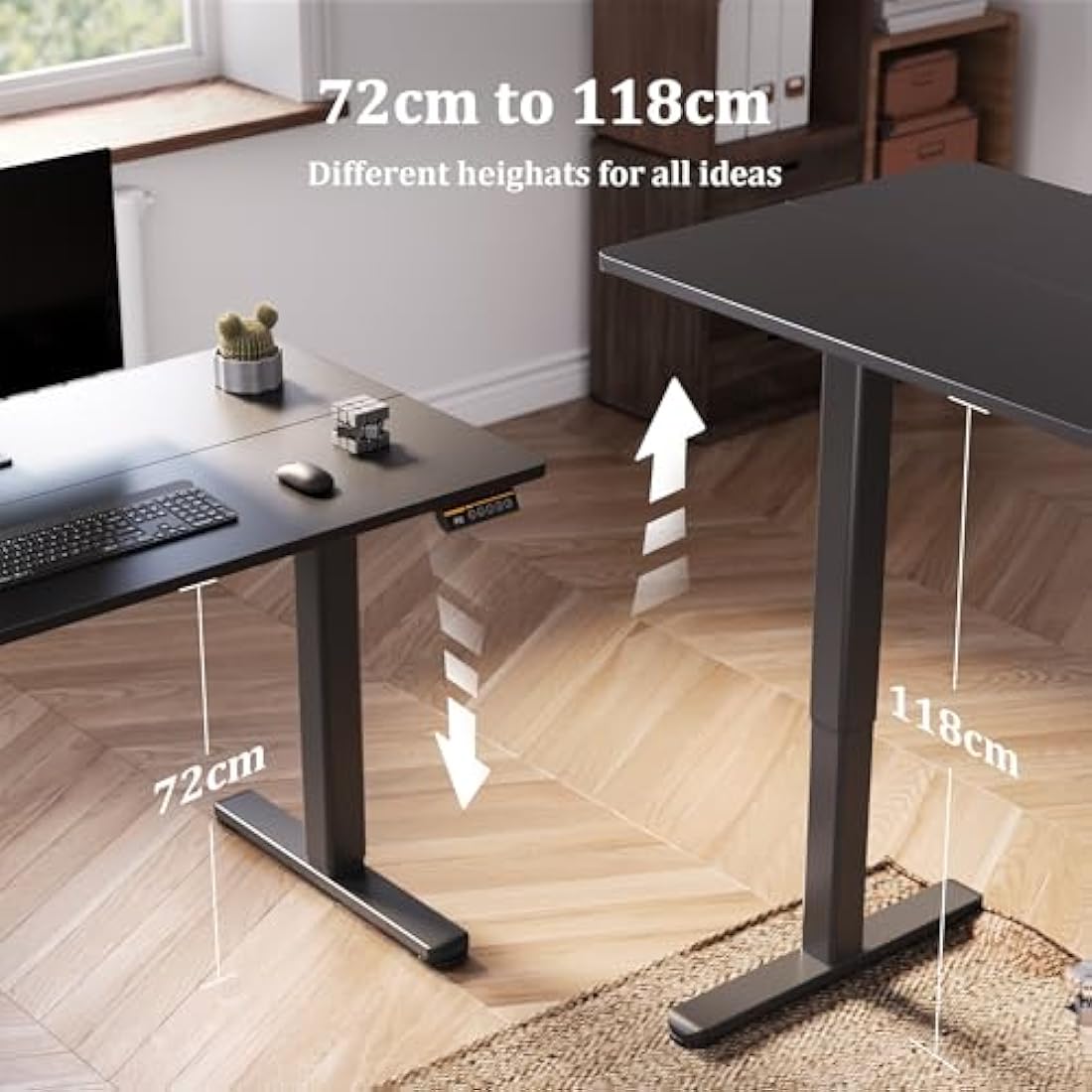 Claiks Electric Standing Desk, Adjustable Height Stand up 120x60 cm Sit Stand Home Office Desk with Splice Board, Black Frame/Black Top