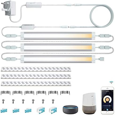 Smart LED Under Cabinet Lights Work with Alexa Siri Echo Google, Under Cabinet Lighting Warm to Cool White Strip, App or Voice Control 3 Lights Bar Kit for Kitchen Unit Light, Shelf, Counter Cupboard
