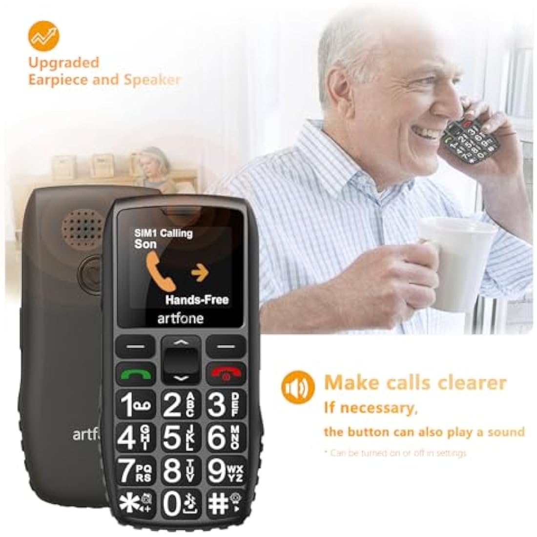 artfone C1+ 4G Big Button Mobile Phone for Seniors | SIM Free Unlocked | Easy-to-Use Basic Phone with Charging Dock, SOS Button & USB-C | Loud Volume | Black