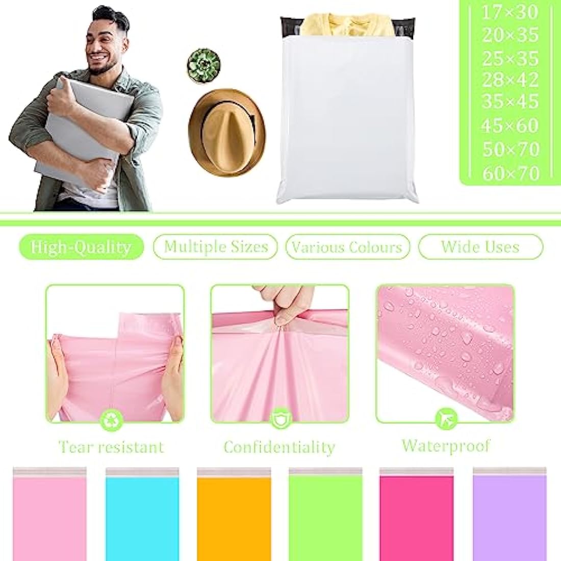 50pcs 25x35cm Green Vinted Postage Bags Mailing Bags for Clothes,Mailing Poly Postal Self Seal Bags,Parcel Shipping Bags Strong Packaging Bag Delivery Bags Plastic Envelopes for Posting Clothes Parcel