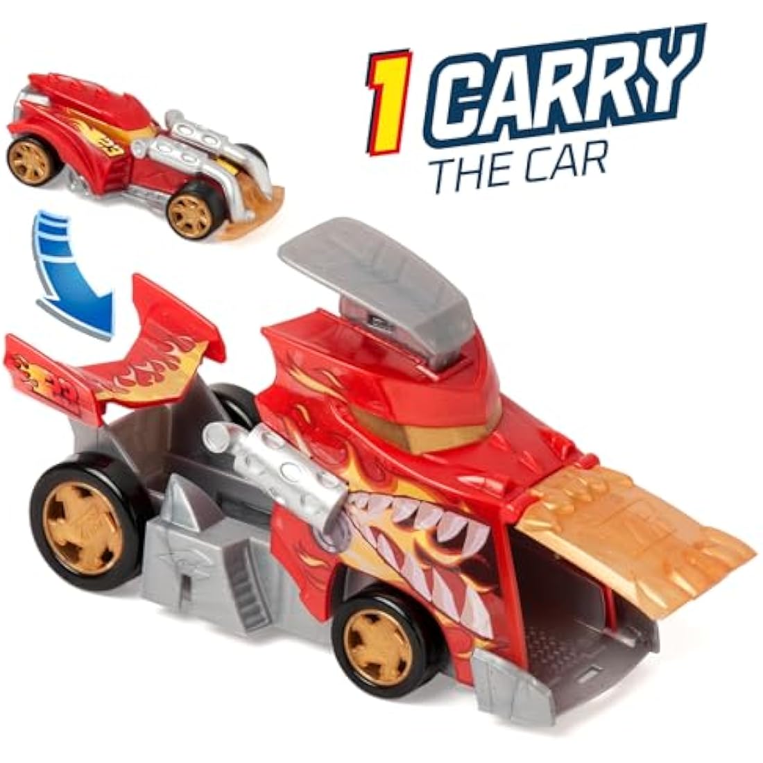 T-RACERS MIX´N RACE Fire Launcher Truck – Launcher truck with fire details. Includes 1 exclusive T-Racers vehicle - press the trigger to launch. Compatible with other T-Racers Mix ´N Race