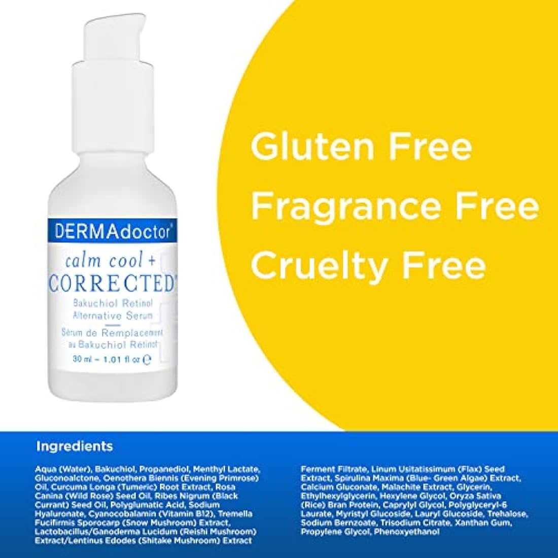 DERMAdoctor Calm Cool + Corrected Dermatologist Formulated Bakuchiol Retinol Alternative Serum for Sensitive Skin; Anti Aging Serum for Fine Lines, Wrinkles, Brightening and Pore Minimizing - 30 ml