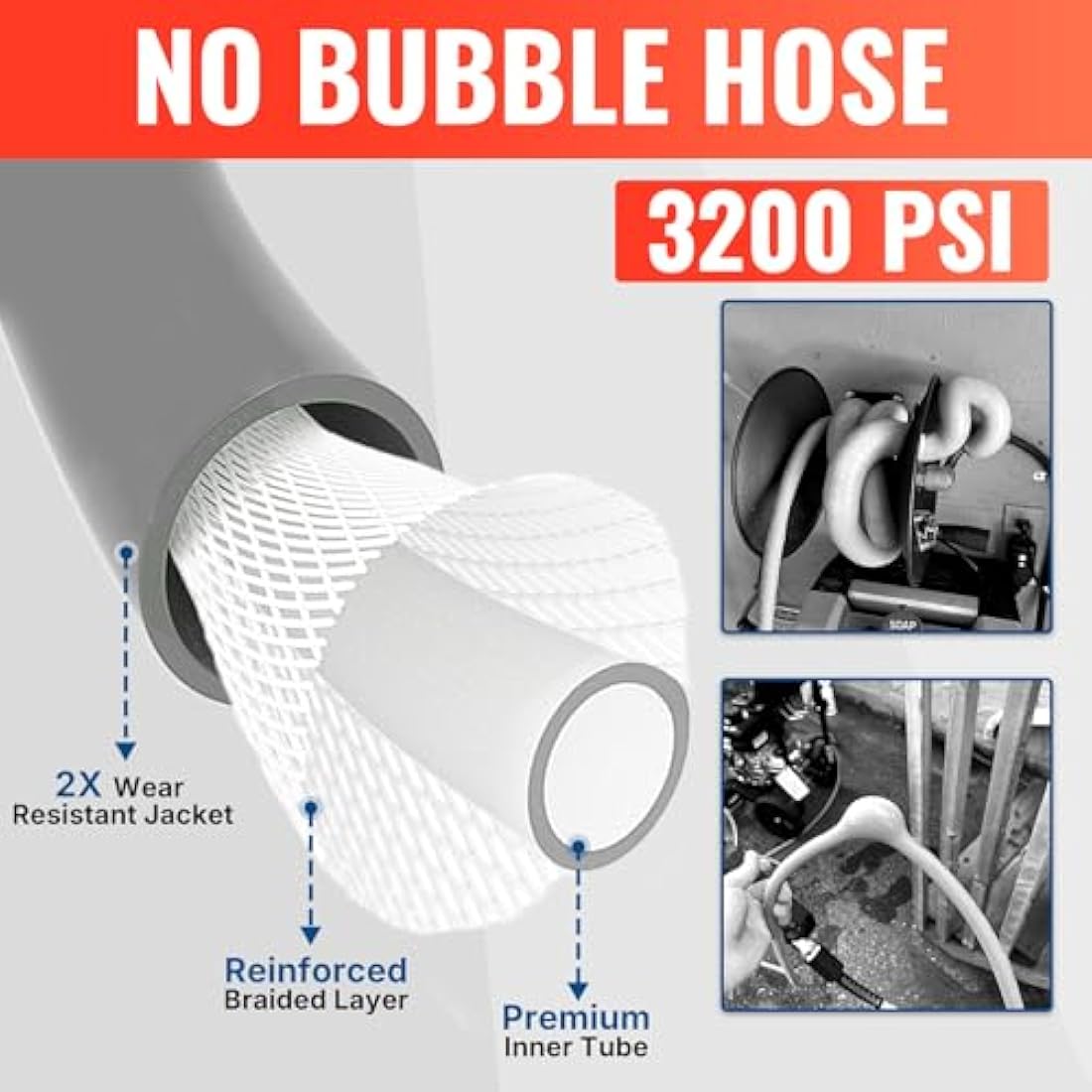 YAMATIC Super Flexible Pressure Washer Hose 7.6M/25FT x 1/4", M22 Kink Resistant Power Washer Hose Replacement for Flexzilla Uberflex Ryobi Troy Bilt Honda,Leak-Free M22 Fittings(3200 PSI/220 Bar)