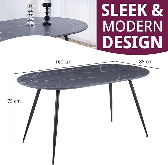 Hallowood Furniture Cullompton Large Grey Marble Effect Oval Dining Table