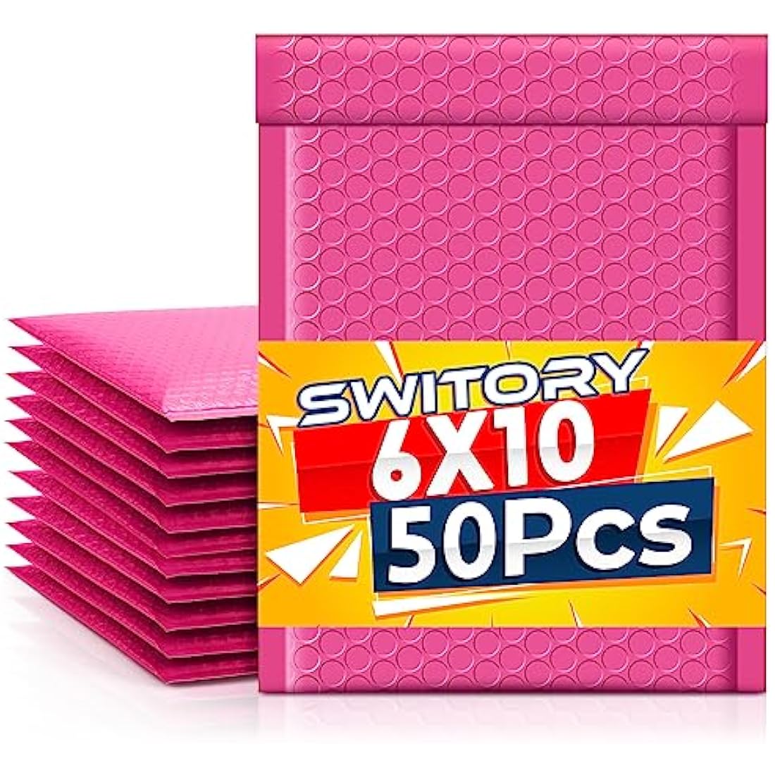 Switory Padded Envelopes A5 50pcs 6x10 in(15.3cmx22.9cm) Polythene Pink Bubble Mailers Small Bubble Envelopes Lined Poly Mailer Self-Seal for Packaging