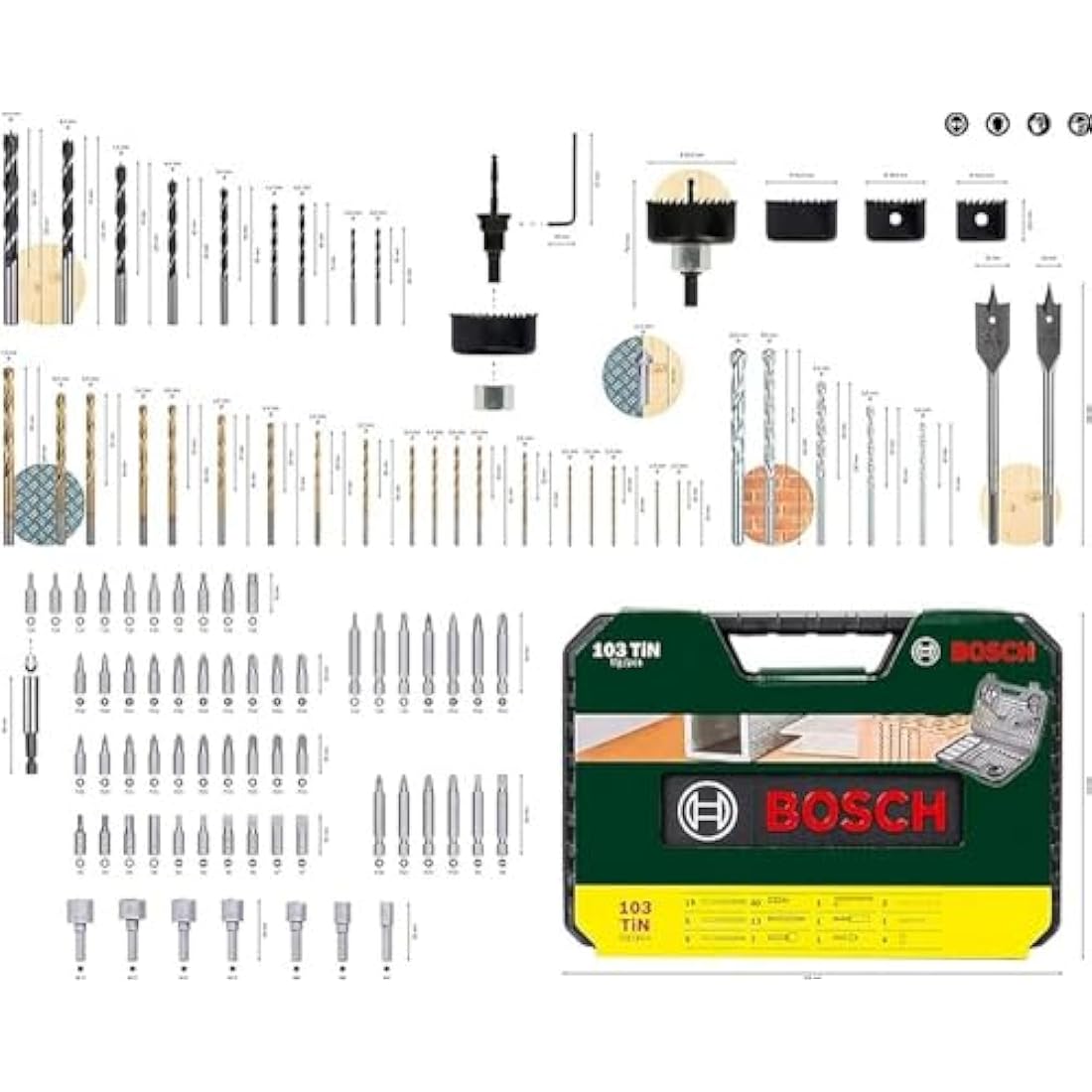 Bosch 103 pcs. Titanium Drill and Screwdriver Bit Set V-Line (for Wood, Masonry and Metal, Accessories Drills and Screwdrivers)