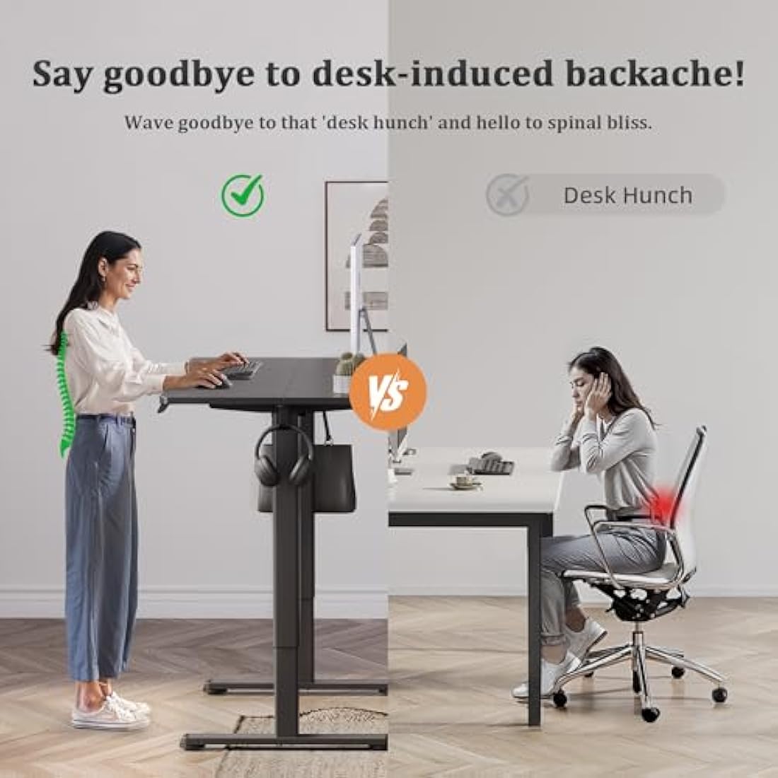 Claiks Electric Standing Desk, Adjustable Height Stand up 120x60 cm Sit Stand Home Office Desk with Splice Board, Black Frame/Black Top