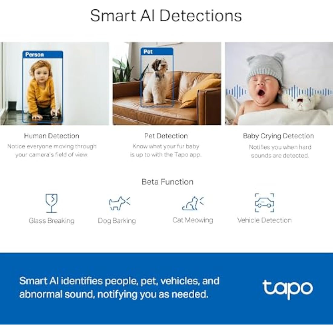 Tapo C220 2K Pan/Tilt Indoor Camera, WiFi Security Camera, AI Detections, Customizable Privacy Mode, 2-Way Audio, Night Vision, Cloud and Local Storage, Works With Alexa and Google, No Monthly Fee