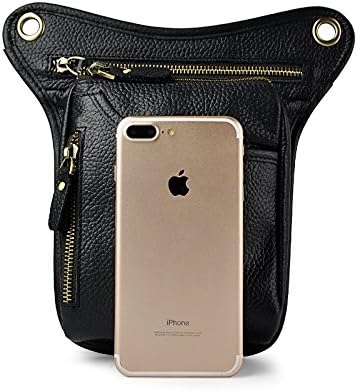 Le'aokuu Mens Genuine Leather Messenger Shoulder Bag Waist Bag Pack Drop Leg Bag Motorcycle 833