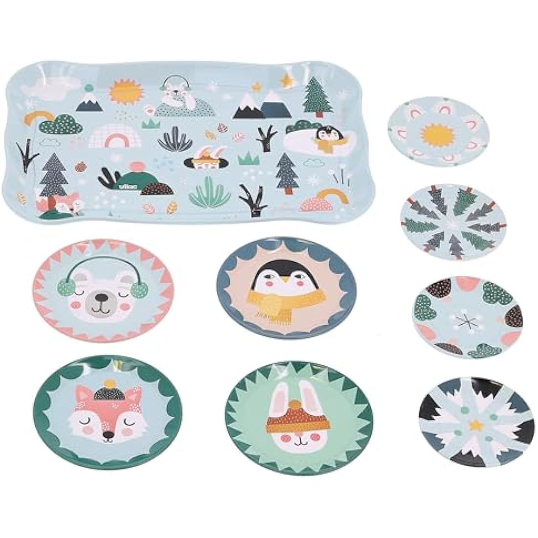 Vilac Musical Metal Tin Tea Set, Kitchen Pretend Play, Iceland Theme Illustrated By Graphic Designer Michelle Carlslund, 14 Pieces, 3 Years+