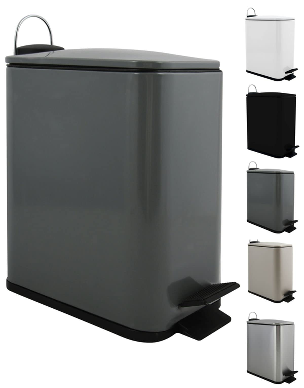 Spirella Erik Cosmetic Bin, 5 Litres, Stainless Steel with Soft-Close Mechanism and Inner Bucket, Bathroom Bin, Soft Close Waste Bin, Anthracite