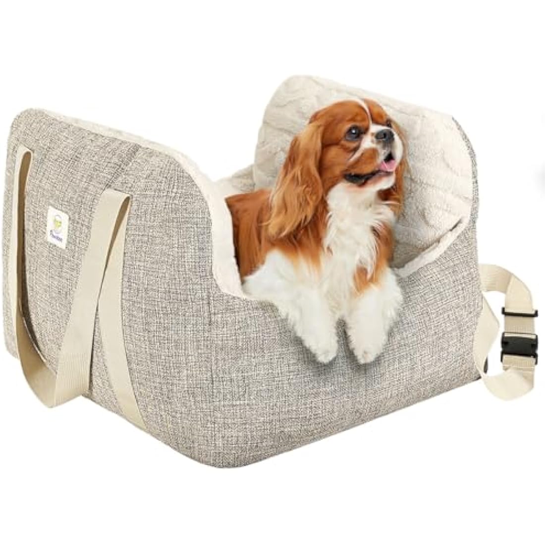 Pawaboo Small Dog Car Seat, Dog Booster Car Seat for Small Dogs, Puppy Seat for Car with Fixed Buckle and Safety Leash, Thickened Dog Bed Car Seat, Pet Travel Carrier Bed Up to 25lbs (Brown+Beige)