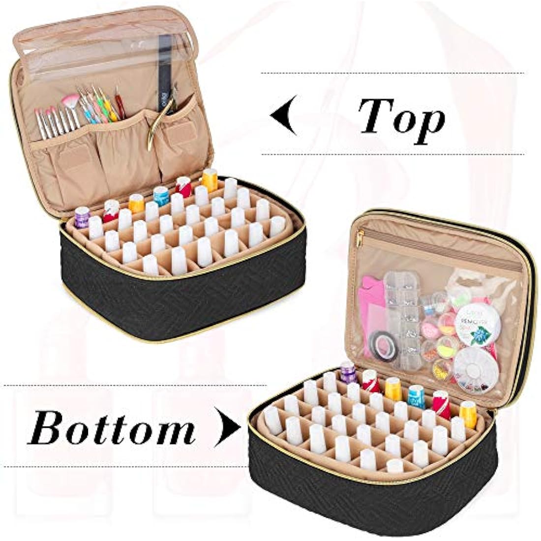 Luxja Nail Polish Organiser Case, Detachable 2 Layers Nail Varnish Case - Hold 60 Bottles (15ml - 0.5 fl.oz), Nail Varnish Storage Bag (Patented Design), Black