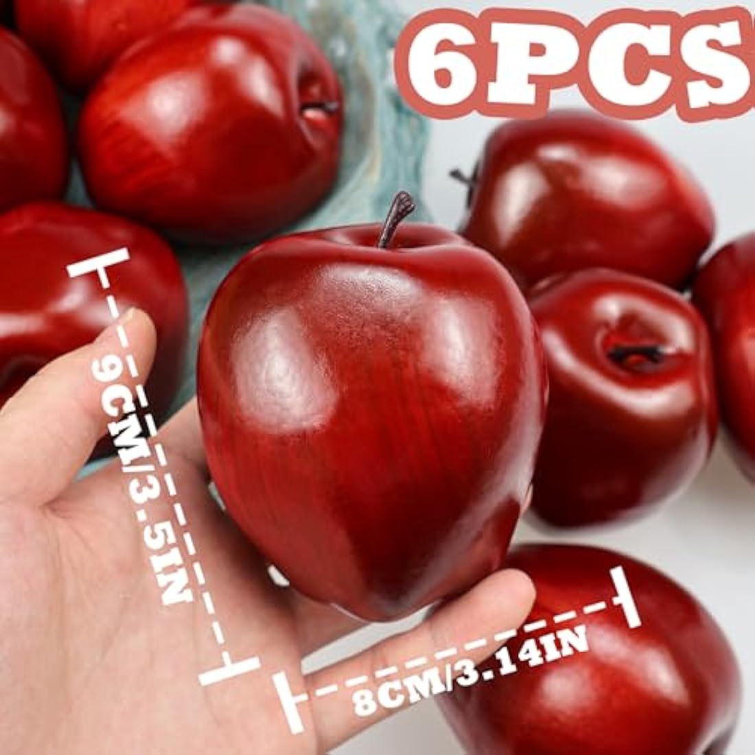 Lorigun Artificial Apples Fake Fruits Red Delicious Apples For Decoration, Decorative Fruit, Faux Big Red Apples 6 Pcs
