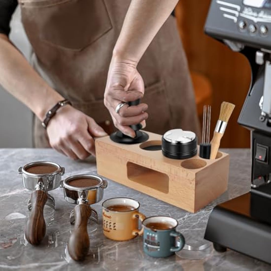 Y-Step 5 Pcs Coffee Tamper Set, Espresso Coffee Accessories Set, with 51mm Coffee Tamper Station, Coffee Leveler, Espresso Tamper, Coffee Stirrer, Coffee Cleaning Brush - Coffee Tamper Holder Set