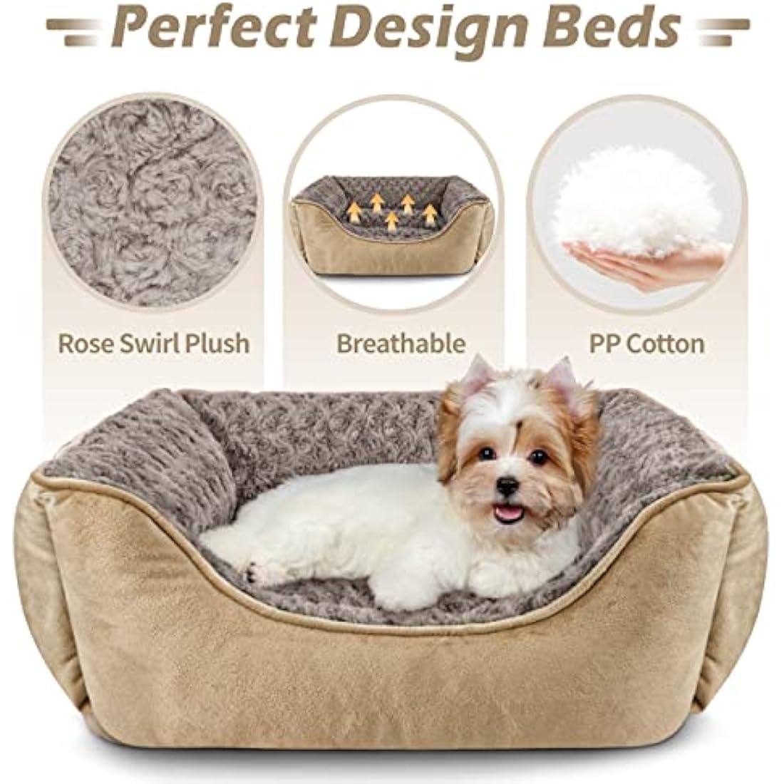 JOEJOY Dog Bed Extra Large - Washable Pet Bed Anti-Anxiety Rectangle Cat Beds with Soft Cosy Plush - Pet Bed for Large Dog, Beige