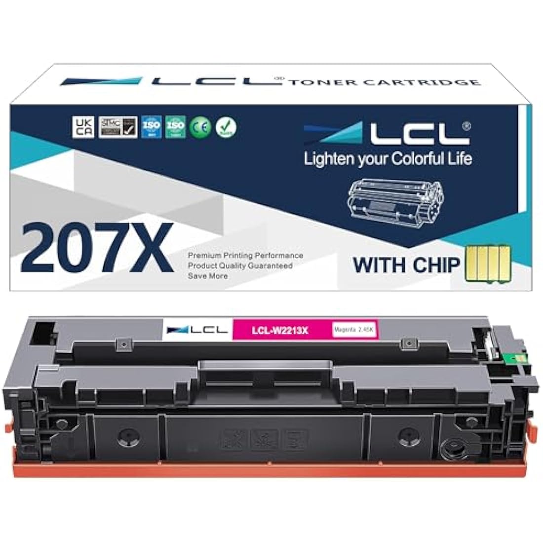 LCL 207X Toner Cartridge (with OEM Chip) Replacement for HP 207A 207X W2213A W2213X for HP Color LaserJet Pro M255dw M255nw M282nw M283cdw M283fdw M283fdn Printer (1PK Magenta)