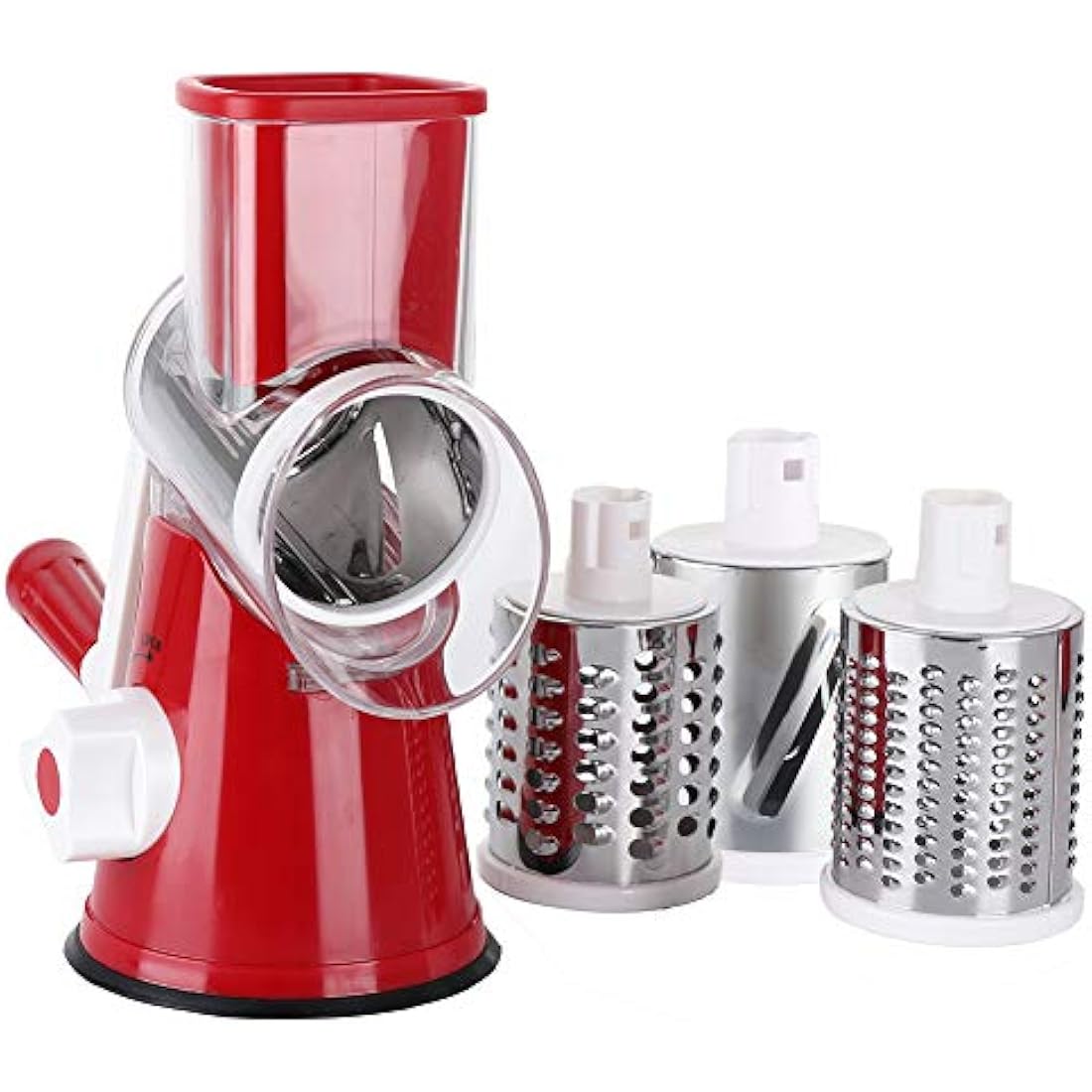 Ourokhome Vegetable Mandoline Slicer Chopper- Rotary Cheese Grater with 3 Interchangeable Ultra Sharp Cylinders Stainless Steel Blades（Red）