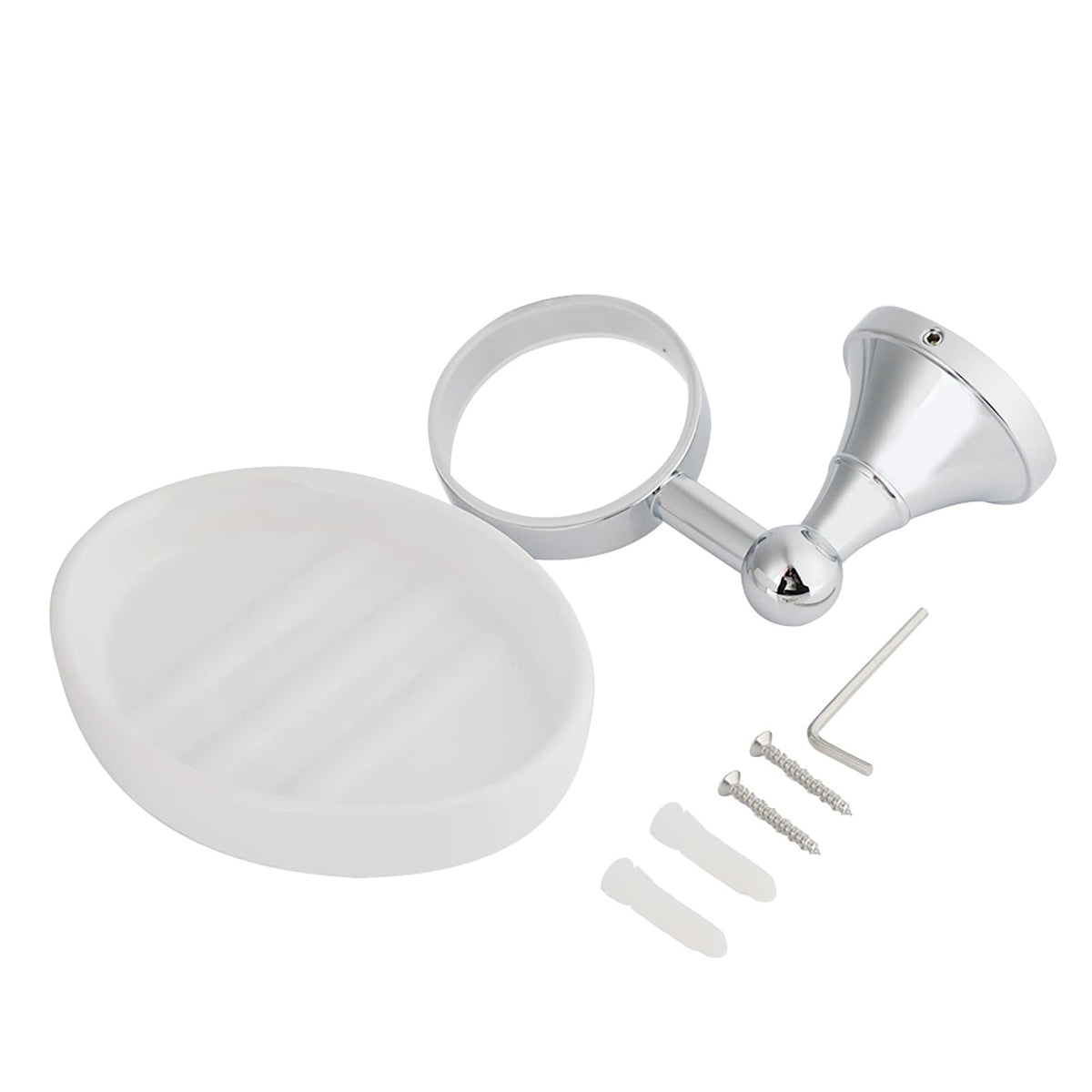 Wall Mounted Soap Dispenser with Dish Holder for Bathroom Accessories Chrome Plated Corrosion Resistant Modern Round Design