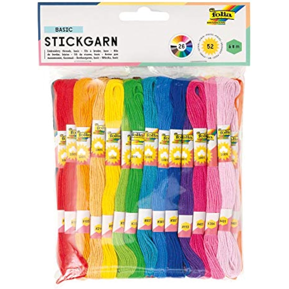 Work in Hand Embroidery Thread KALEIDO 52 skeins à 8 m (26 Colours