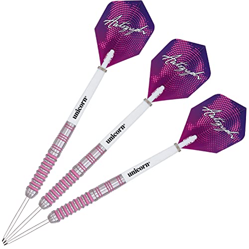 Unicorn Steel Tip Darts Set | Autograph Series Style 1 | 80% Natural Tungsten Barrels with Pink Accents | 28 g