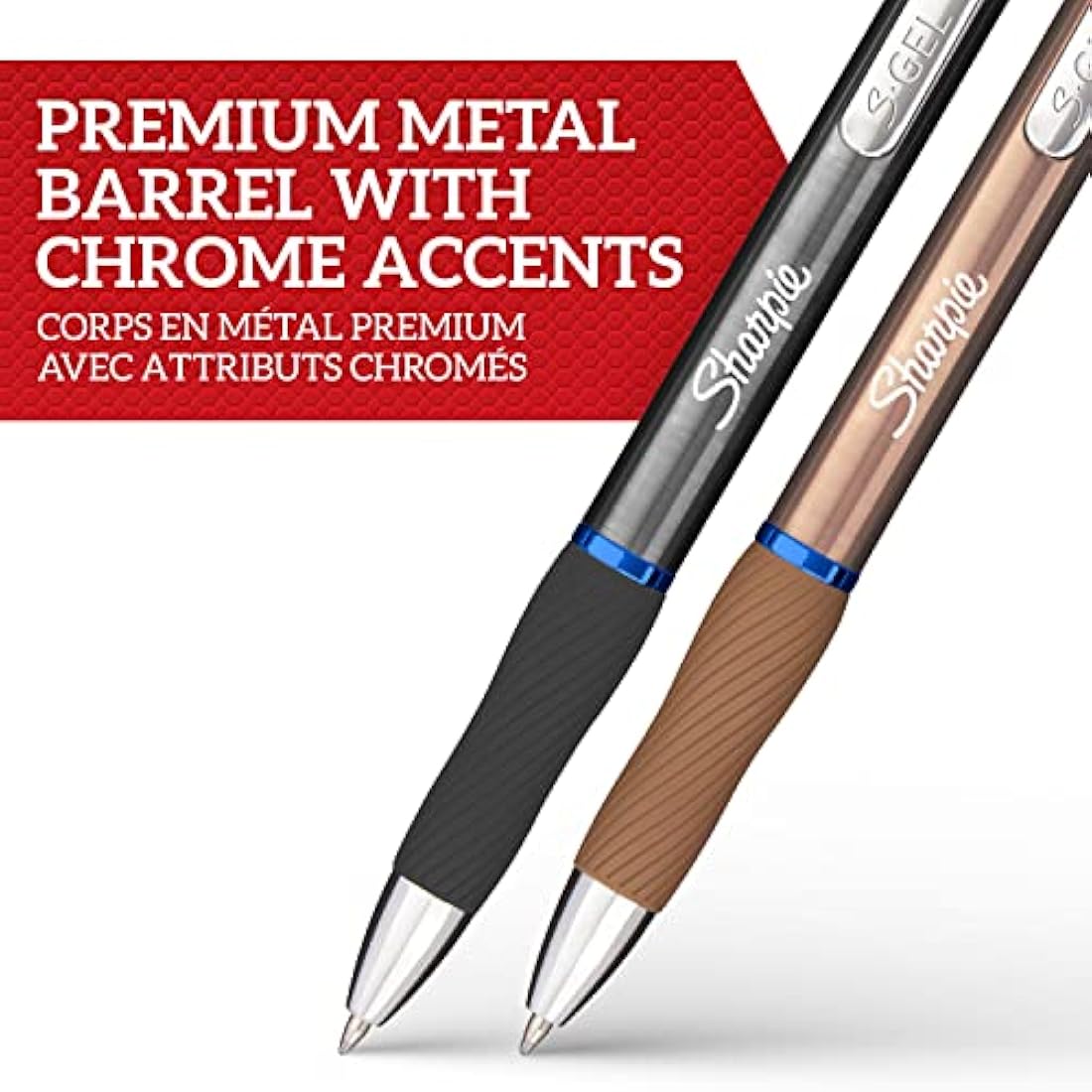 Sharpie S-Gel | Metal Gel Pens | Medium Point (0.7mm) | Steel Grey & Rose Gold | Black Ink | 2 Pens & 2 Gel Pen Refills