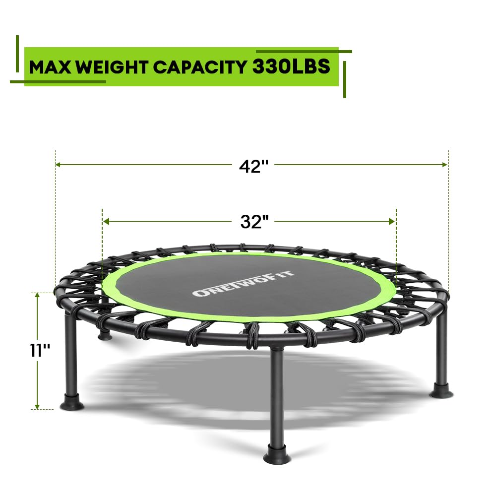 ONETWOFIT 42" Mini Trampoline, Rebounder Trampoline for Adults Silent Indoor Exercise Fitness Trampoline Bungee Rebounder Jumping Workouts 330LBS