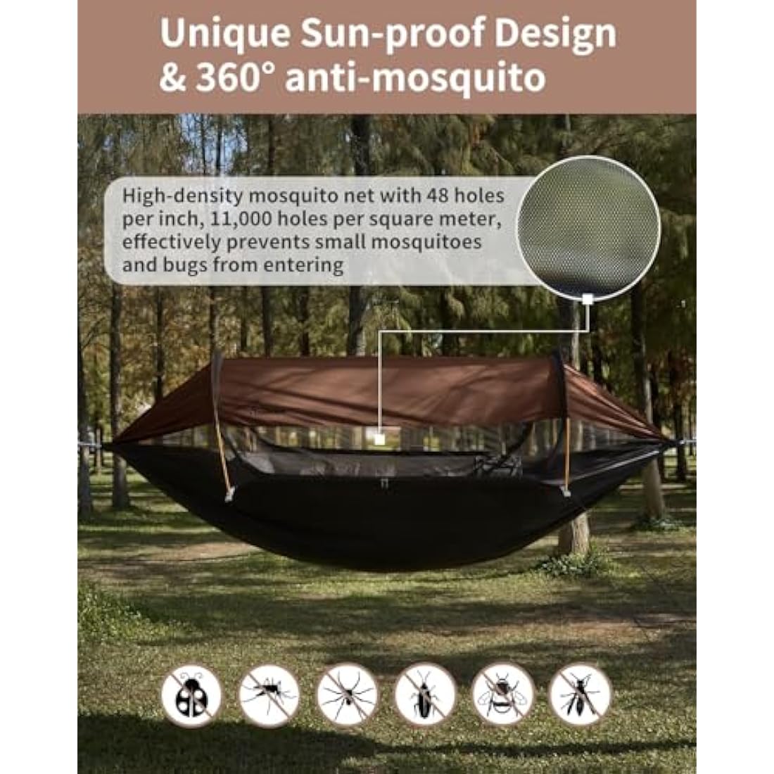 Travel Bird Camping Hammock Tent with Mosquito Net and Sunshade, 290 * 140CM Extra Large Space, Multi-mode Lightweight Hanging Hammocks Tree Straps Swing, Ground Tent for Outside, Hiking