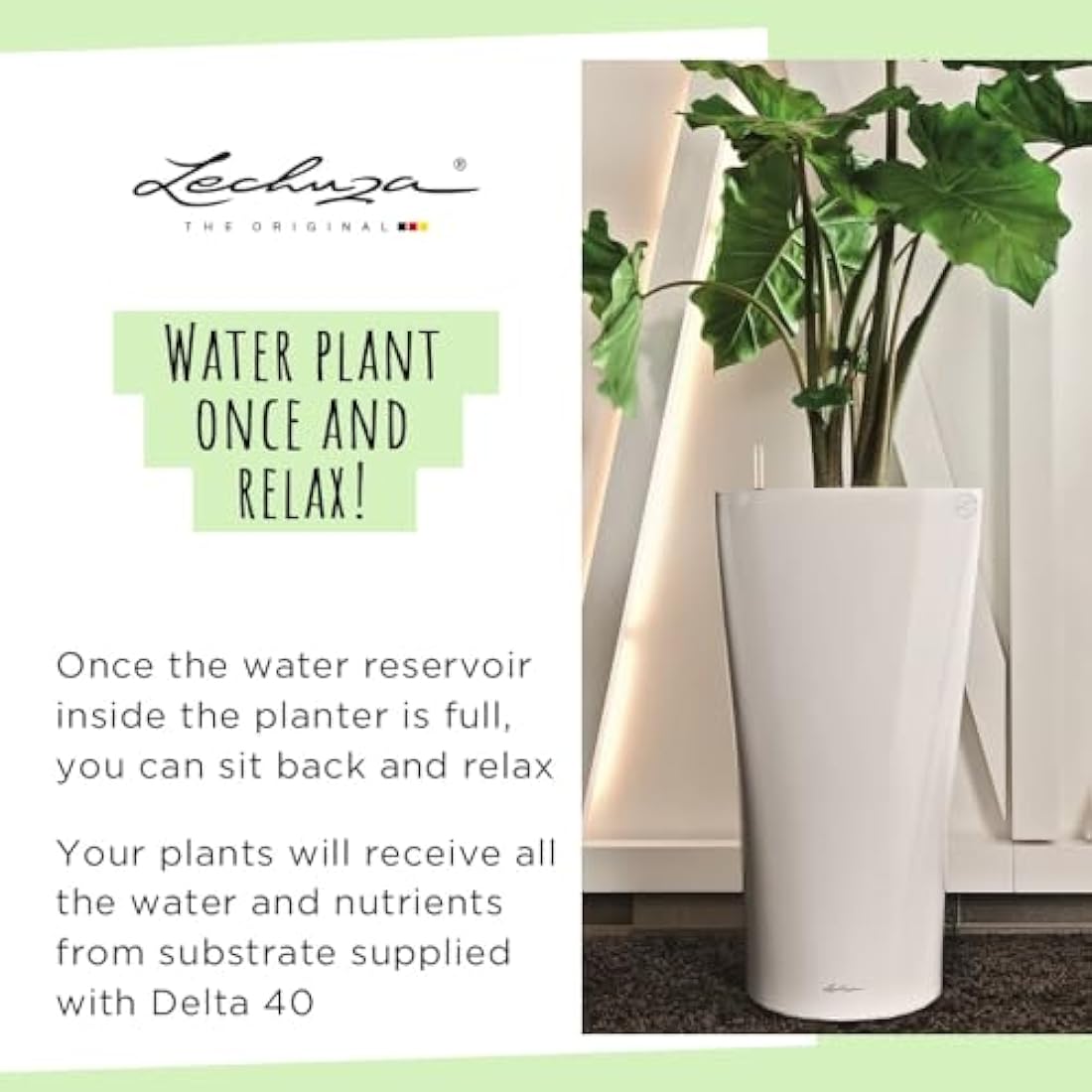 Lechuza Self Watering Plant Pot DELTA 40 Garden Flower Indoor and Outdoor Tall Plastic Planter with Drainage Hole D40 H75 cm Charcoal Metallic