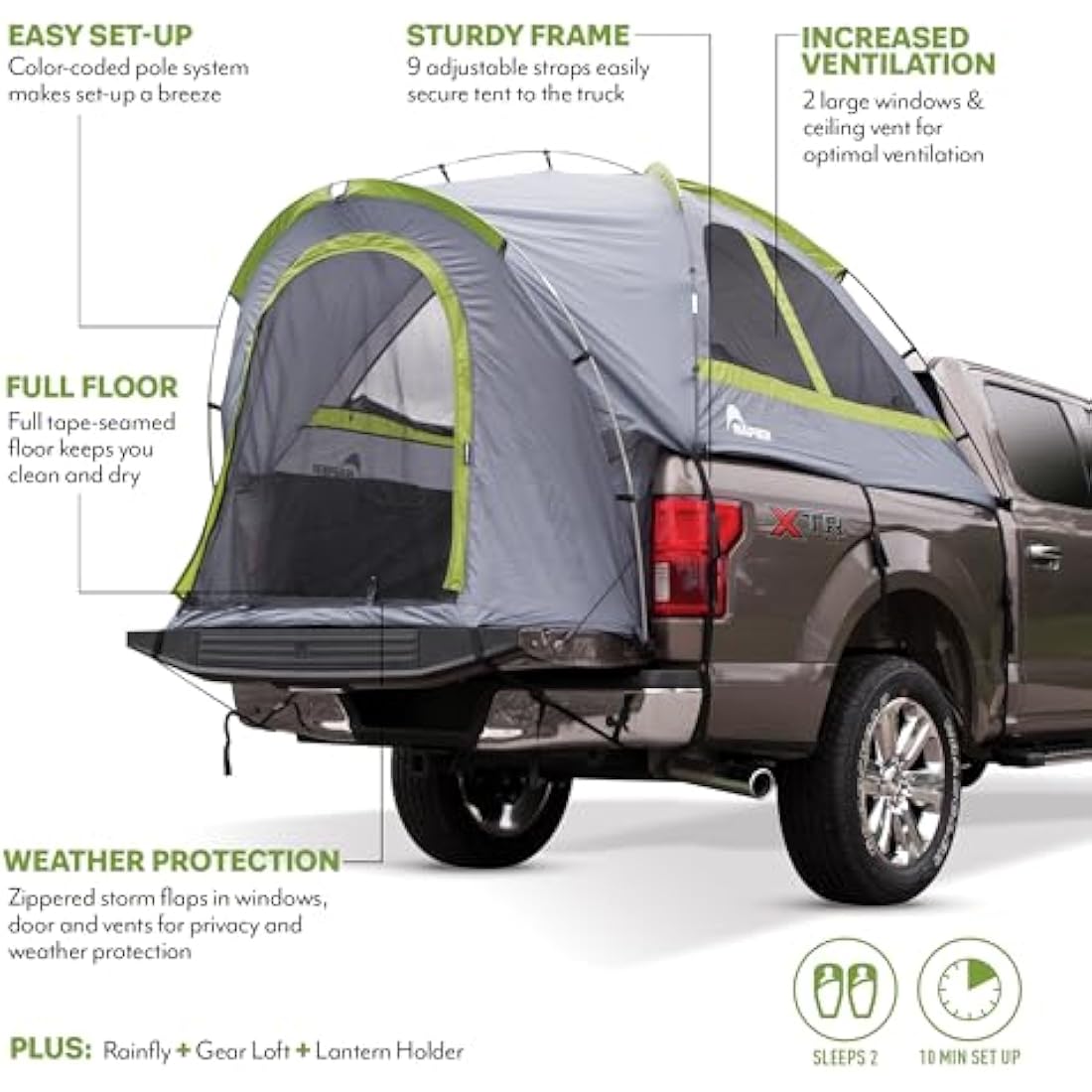 Napier Backroadz Truck Bed Tent - Waterproof, Comfortable 2 Person Camping Tent for Full Size Regular and Long Beds - Compact, Durable, and Sturdy