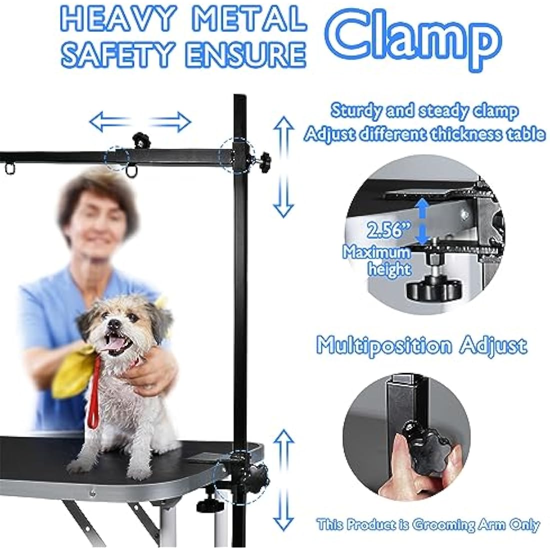 LEIBOU Dog Grooming Arm H-Shape Pet Dog Grooming Table Arm with 3 Noose and Clamp for Dogs and Cats Heavy Duty Aluminum Alloy Frame with 35.4” Adjustable Height and 36.2” ~ 50” Adjustable Width