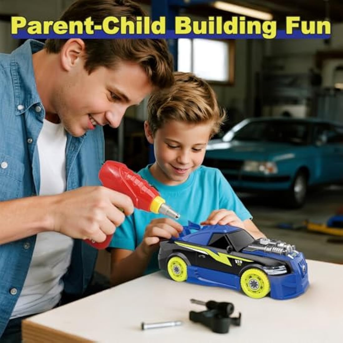 Pup Go Take Apart Toy Racing Car for Age 3+ Year Old Boys, 2 in 1 Build Your Own Car Kit with Toy Drill & Power Tools, Construction Toys, Kids Building Toys with 4 Spare Screws, for Kids