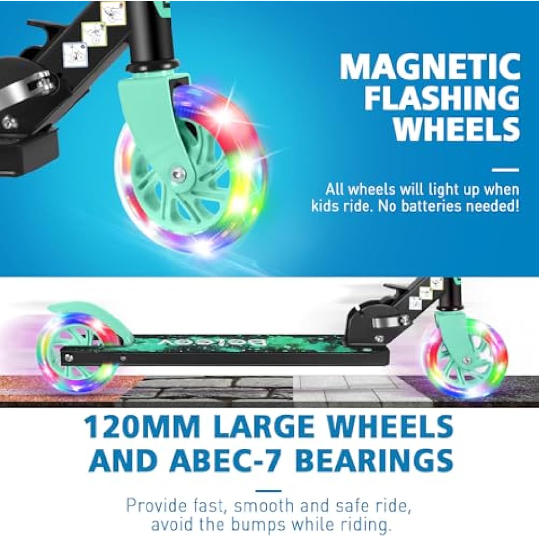 BELEEV V1 Scooter for Kids, 2 Wheels Folding Kick Scooter for Children Girl and Boys, 3 Adjustable Height, Flashing Light up Wheels, Lightweight Scooter with Sturdy Frame, Kickstand, Age 3-12