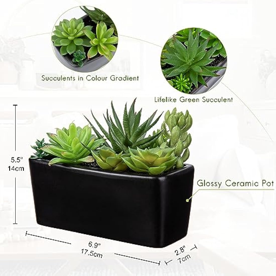 Briful Artificial Succulent Plants Faux Succulents in Black Ceramic Pot, Fake Plants Artificial Succulents Potting Mix Artificial Plants in Pot for Office Home Bathroom Shelf Decor