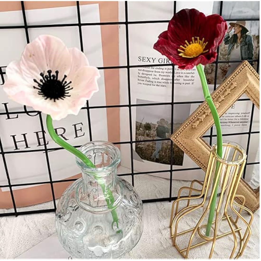 Rikyo 10 Stem 11" Bouquets Artificial Flowers Poppy Flowers,No Fade Multicolor PU Fake Wild Flowers for Kitchen Table Centerpiece Vase,Home Wedding Holding Flowers Backdrop Arch Wall(White)